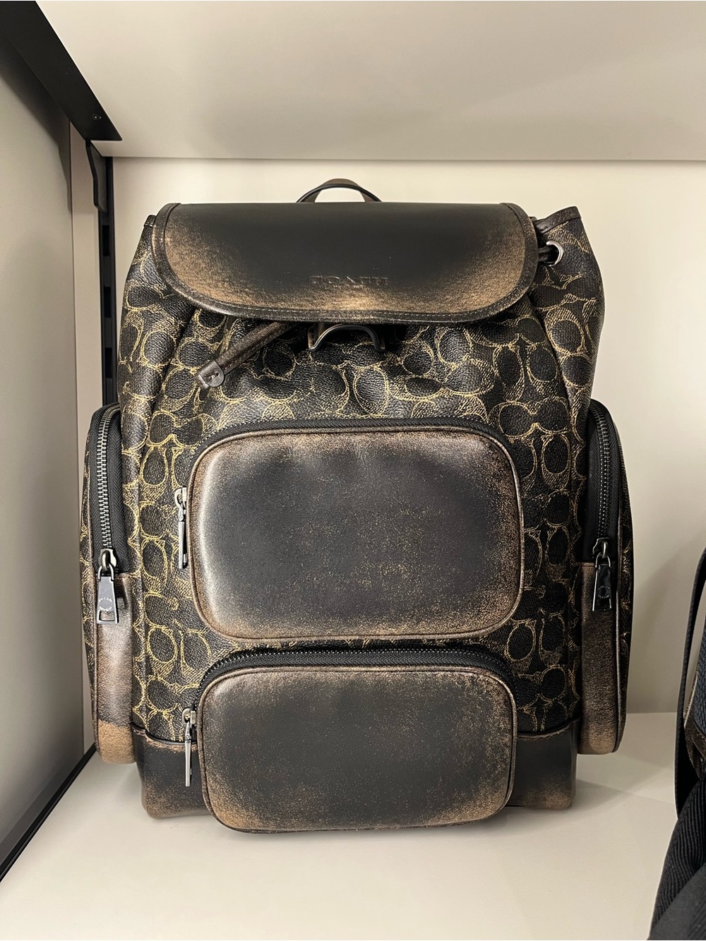 NWT Coach Finn Backpack In Loved Signature Canvas Gunmetal/Brown  $750